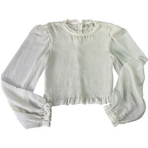 Aritizia Wilfred Tempest Blouse M White Light Birch Ruffles Balloon Sleeves